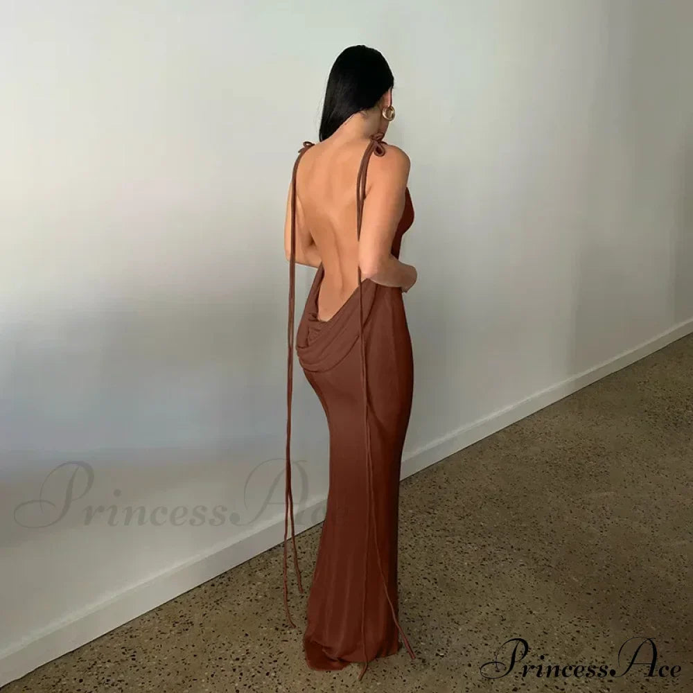 Spaghetti Strap Backless Bandage Maxi Dress
