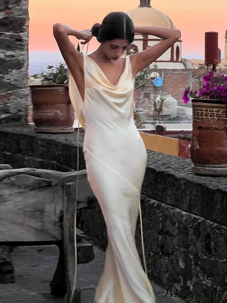 Spaghetti Strap Satin Fashion Maxi Dress