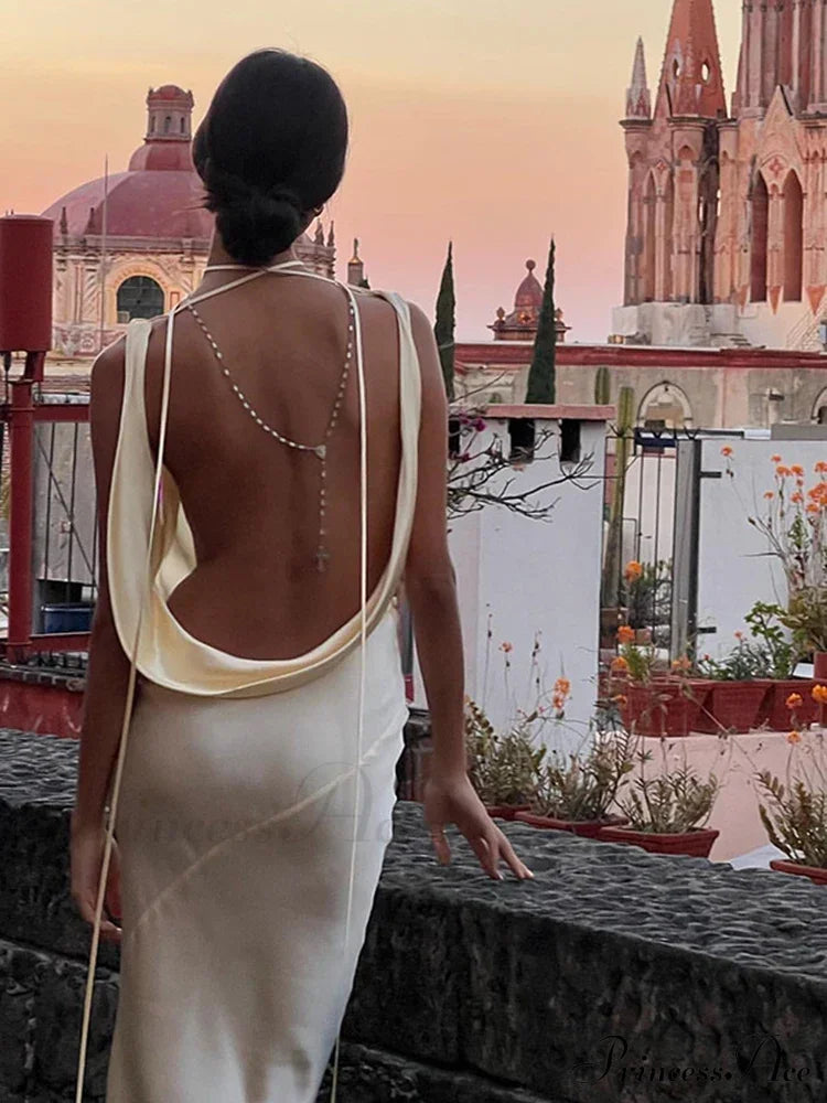 Spaghetti Strap Satin Fashion Maxi Dress