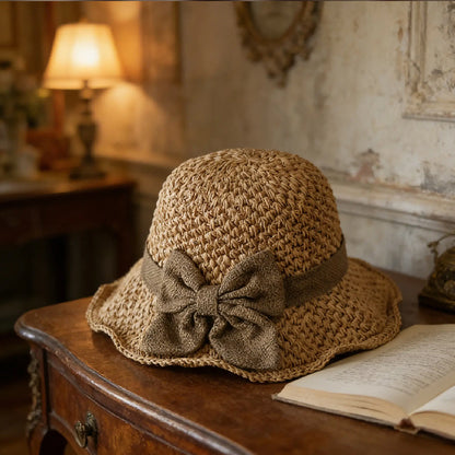 üåûElegant Woven Straw Sun Hat with Bow