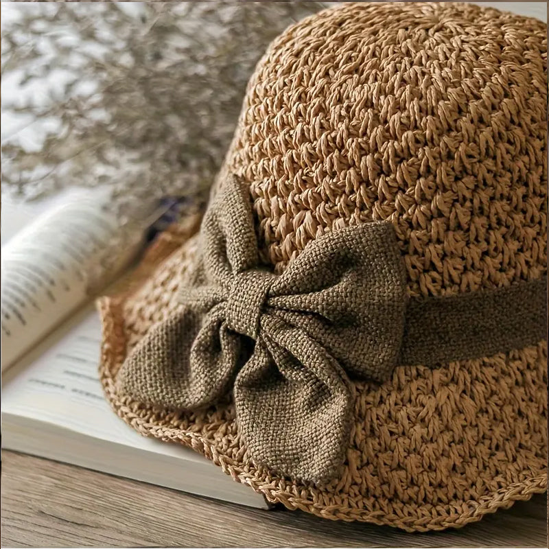 üåûElegant Woven Straw Sun Hat with Bow