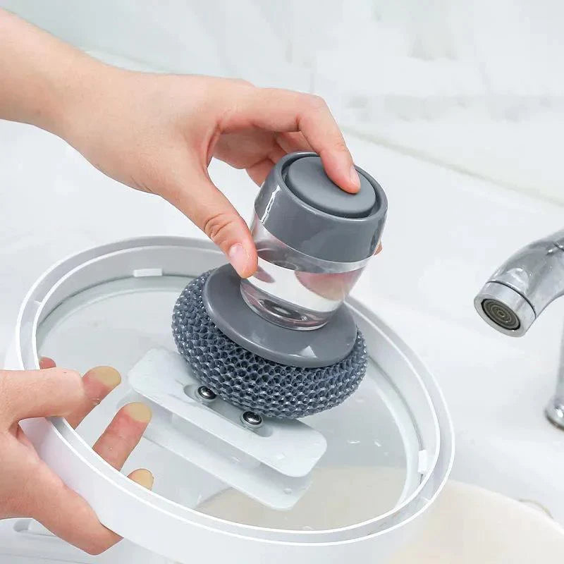 Kitchen Soap Press Dispensing Palm Brush ‚Äì Built-In Soap Dispenser & Ergonomic Grip üßº