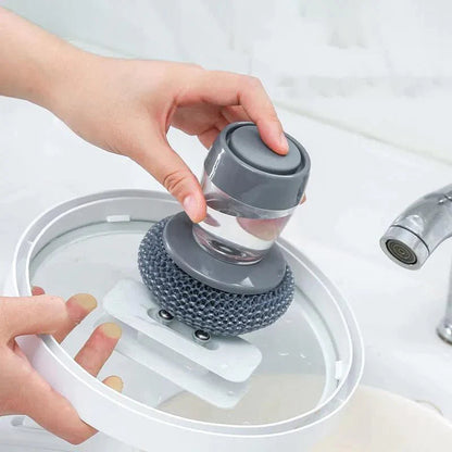 Kitchen Soap Press Dispensing Palm Brush ‚Äì Built-In Soap Dispenser & Ergonomic Grip üßº