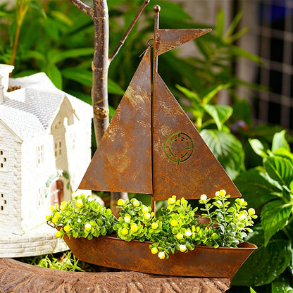 üå± Rustic Sailboat Metal Planter ‚Äì Handcrafted, weather-resistant & perfect for succulents, herbs or flowers ‚Äì charming garden or shelf decor üè°