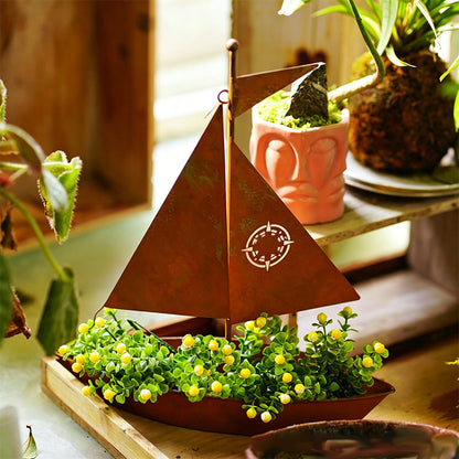 üå± Rustic Sailboat Metal Planter ‚Äì Handcrafted, weather-resistant & perfect for succulents, herbs or flowers ‚Äì charming garden or shelf decor üè°