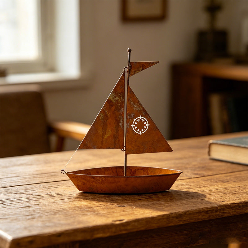 üå± Rustic Sailboat Metal Planter ‚Äì Handcrafted, weather-resistant & perfect for succulents, herbs or flowers ‚Äì charming garden or shelf decor üè°
