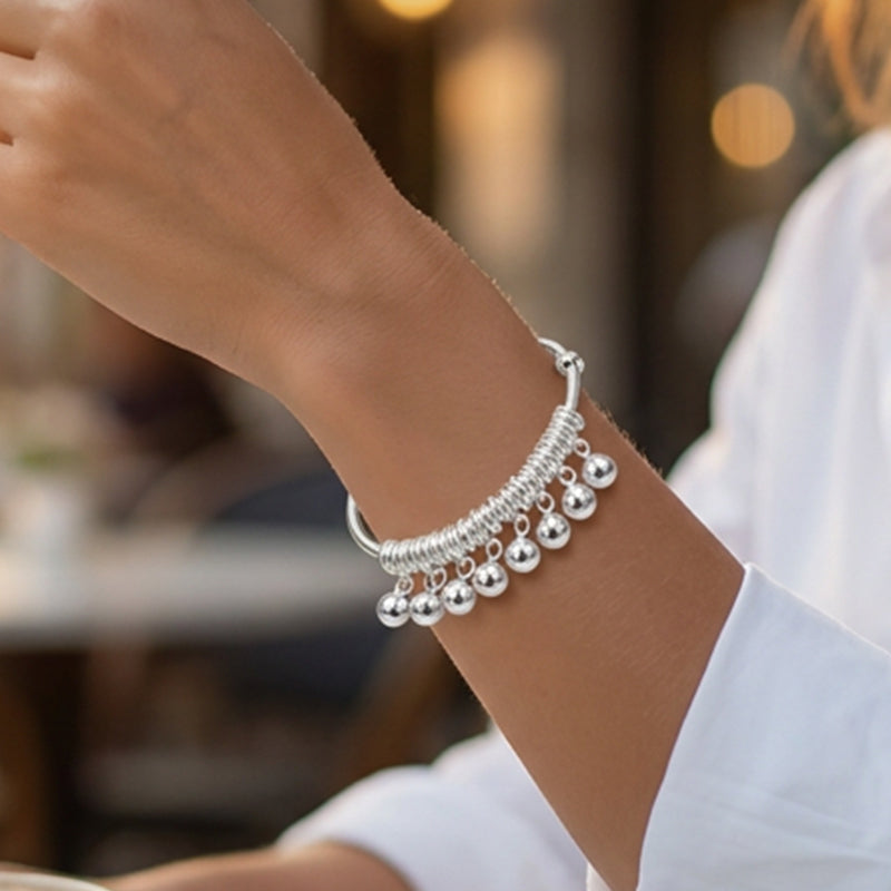 üì¢üì¢‚è∞Adjustable Silver Bell Charm Bangle Bracelet