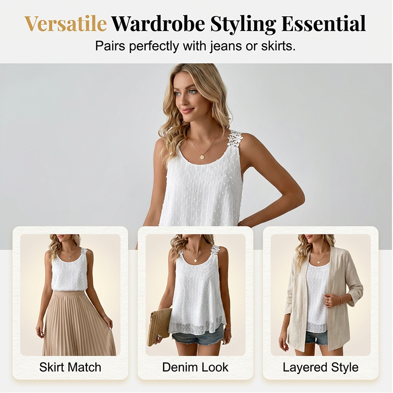 üëó Elegant Dot Lace Strap Tank Top üíï