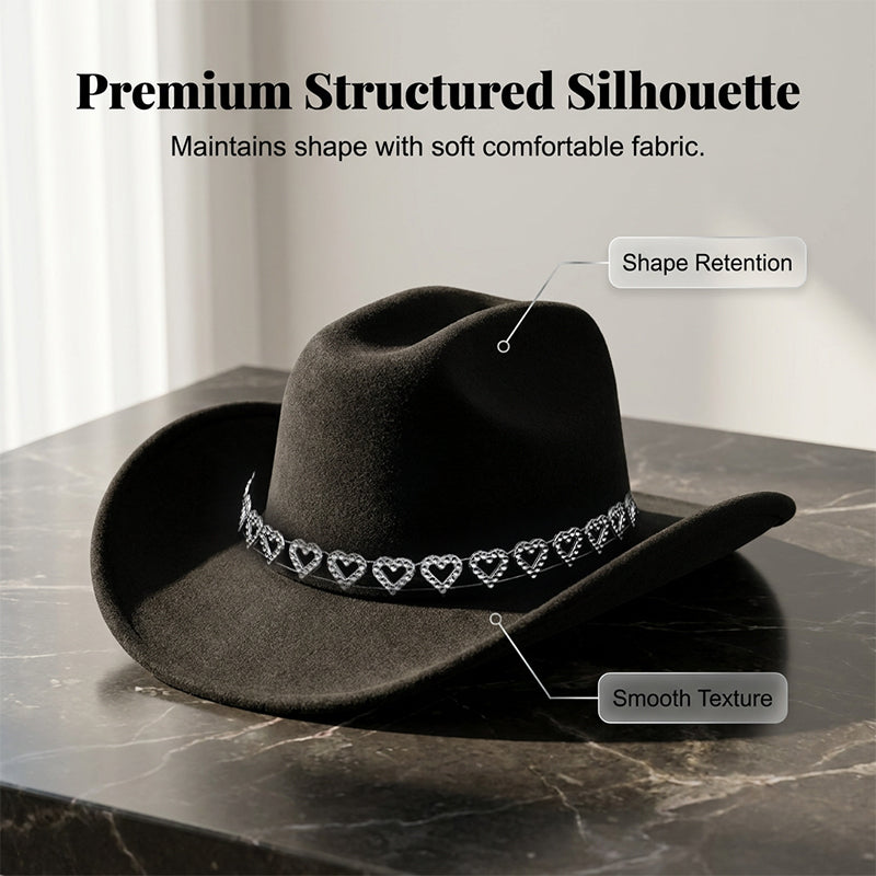 üëí Women's Rhinestone Heart Cowboy Hat Elegant French Jazz Fedora‚ù§Ô∏è