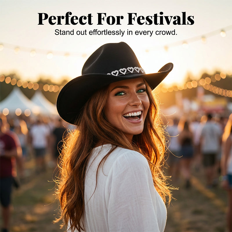 üëí Women's Rhinestone Heart Cowboy Hat Elegant French Jazz Fedora‚ù§Ô∏è