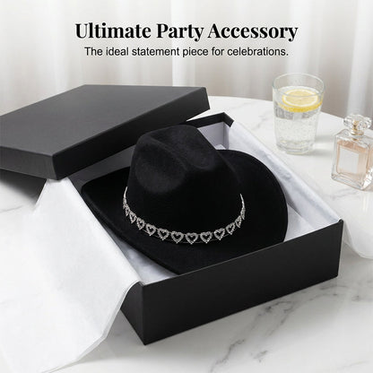 üëí Women's Rhinestone Heart Cowboy Hat Elegant French Jazz Fedora‚ù§Ô∏è
