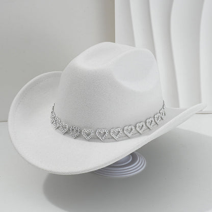üëí Women's Rhinestone Heart Cowboy Hat Elegant French Jazz Fedora‚ù§Ô∏è