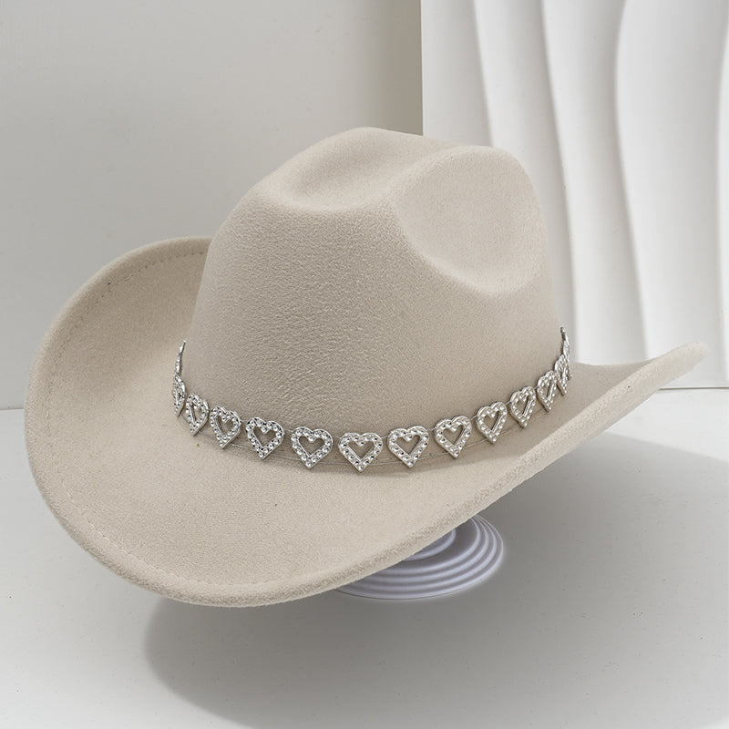 üëí Women's Rhinestone Heart Cowboy Hat Elegant French Jazz Fedora‚ù§Ô∏è