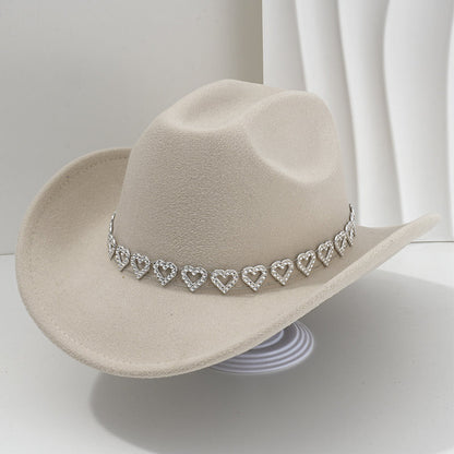 üëí Women's Rhinestone Heart Cowboy Hat Elegant French Jazz Fedora‚ù§Ô∏è