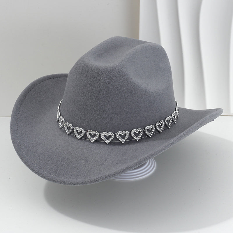 üëí Women's Rhinestone Heart Cowboy Hat Elegant French Jazz Fedora‚ù§Ô∏è