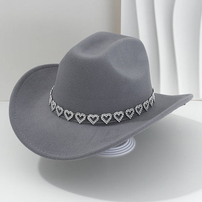 üëí Women's Rhinestone Heart Cowboy Hat Elegant French Jazz Fedora‚ù§Ô∏è