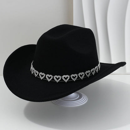 üëí Women's Rhinestone Heart Cowboy Hat Elegant French Jazz Fedora‚ù§Ô∏è