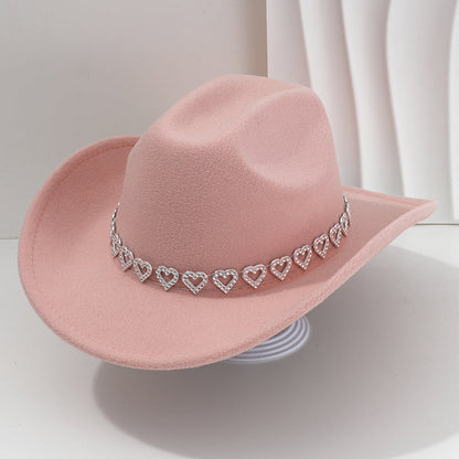 üëí Women's Rhinestone Heart Cowboy Hat Elegant French Jazz Fedora‚ù§Ô∏è