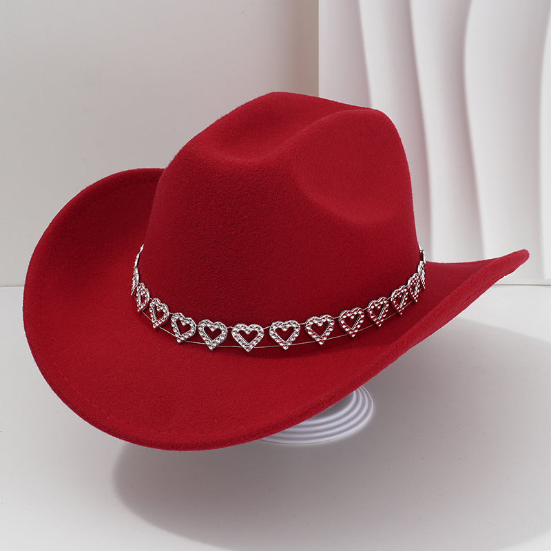 üëí Women's Rhinestone Heart Cowboy Hat Elegant French Jazz Fedora‚ù§Ô∏è