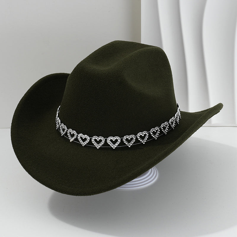 üëí Women's Rhinestone Heart Cowboy Hat Elegant French Jazz Fedora‚ù§Ô∏è