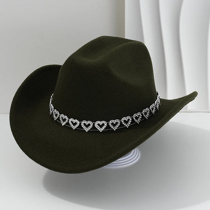 üëí Women's Rhinestone Heart Cowboy Hat Elegant French Jazz Fedora‚ù§Ô∏è