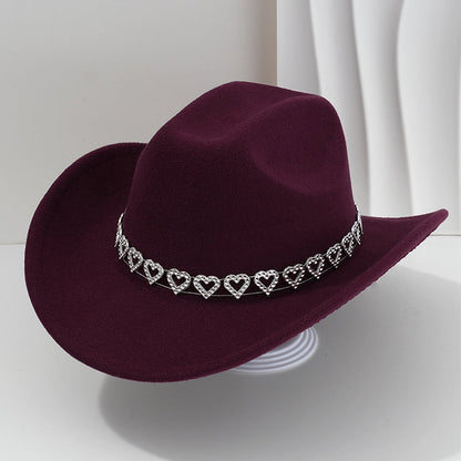 üëí Women's Rhinestone Heart Cowboy Hat Elegant French Jazz Fedora‚ù§Ô∏è