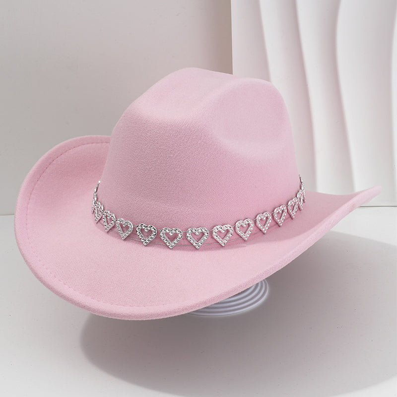 üëí Women's Rhinestone Heart Cowboy Hat Elegant French Jazz Fedora‚ù§Ô∏è