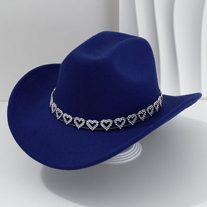 üëí Women's Rhinestone Heart Cowboy Hat Elegant French Jazz Fedora‚ù§Ô∏è