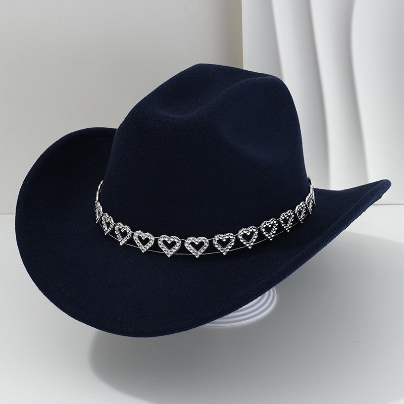 üëí Women's Rhinestone Heart Cowboy Hat Elegant French Jazz Fedora‚ù§Ô∏è
