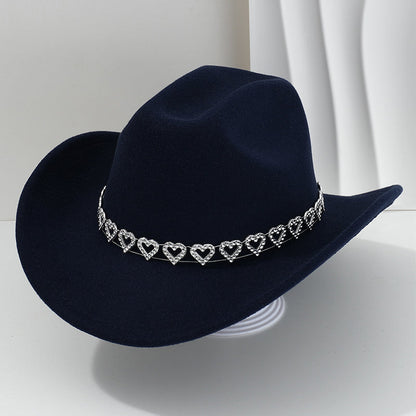 üëí Women's Rhinestone Heart Cowboy Hat Elegant French Jazz Fedora‚ù§Ô∏è