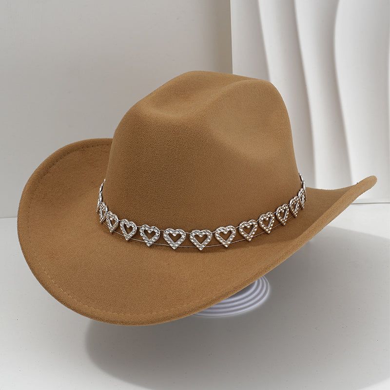 üëí Women's Rhinestone Heart Cowboy Hat Elegant French Jazz Fedora‚ù§Ô∏è