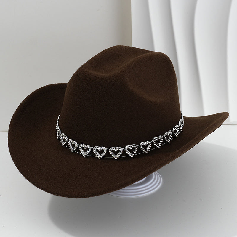 üëí Women's Rhinestone Heart Cowboy Hat Elegant French Jazz Fedora‚ù§Ô∏è