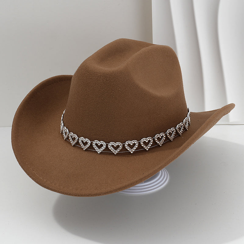 üëí Women's Rhinestone Heart Cowboy Hat Elegant French Jazz Fedora‚ù§Ô∏è