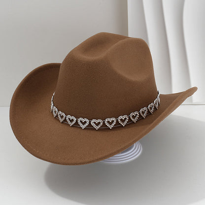 üëí Women's Rhinestone Heart Cowboy Hat Elegant French Jazz Fedora‚ù§Ô∏è