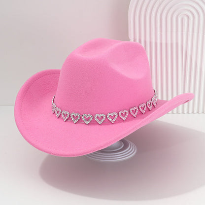 üëí Women's Rhinestone Heart Cowboy Hat Elegant French Jazz Fedora‚ù§Ô∏è