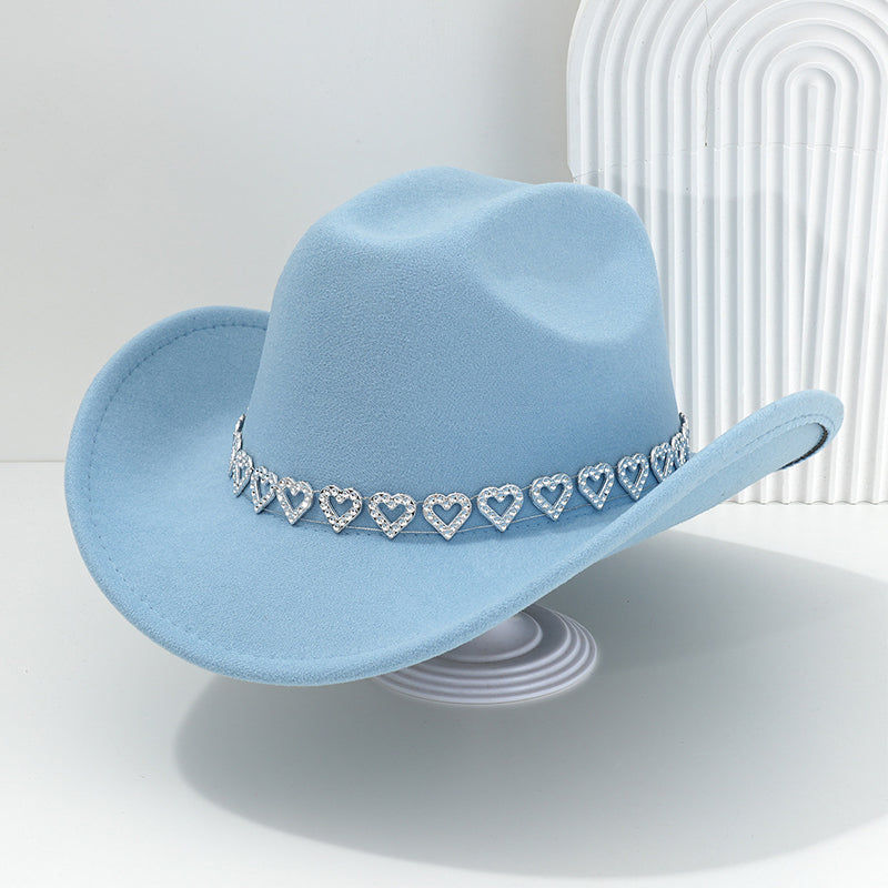 üëí Women's Rhinestone Heart Cowboy Hat Elegant French Jazz Fedora‚ù§Ô∏è