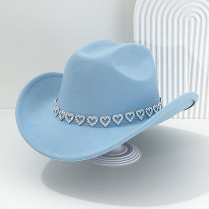 üëí Women's Rhinestone Heart Cowboy Hat Elegant French Jazz Fedora‚ù§Ô∏è