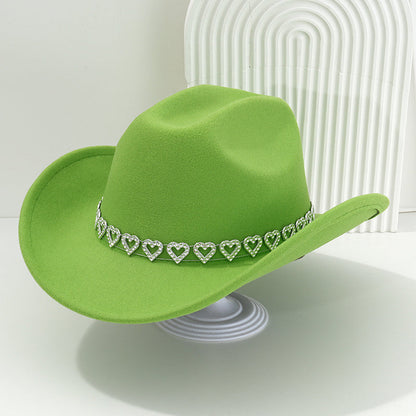 üëí Women's Rhinestone Heart Cowboy Hat Elegant French Jazz Fedora‚ù§Ô∏è
