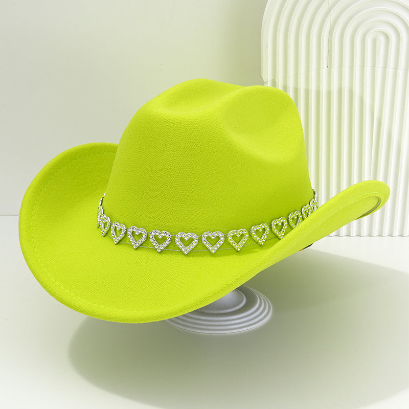 üëí Women's Rhinestone Heart Cowboy Hat Elegant French Jazz Fedora‚ù§Ô∏è