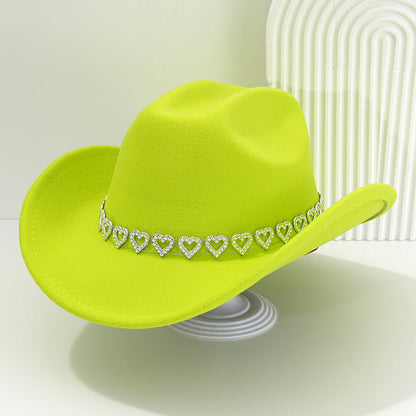 üëí Women's Rhinestone Heart Cowboy Hat Elegant French Jazz Fedora‚ù§Ô∏è
