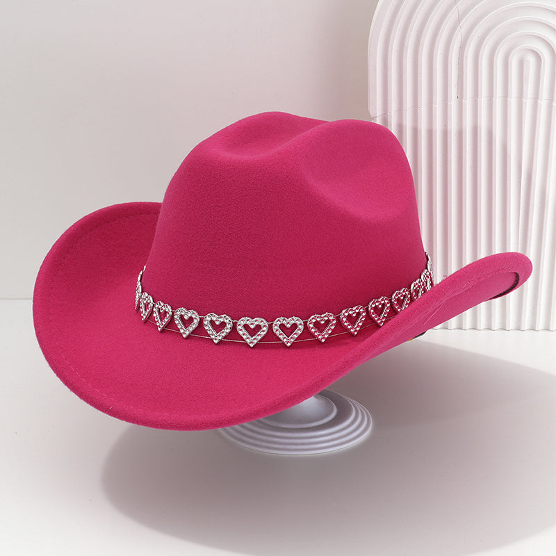üëí Women's Rhinestone Heart Cowboy Hat Elegant French Jazz Fedora‚ù§Ô∏è