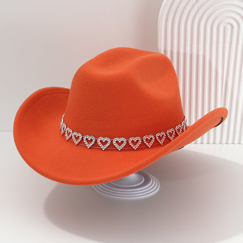 üëí Women's Rhinestone Heart Cowboy Hat Elegant French Jazz Fedora‚ù§Ô∏è