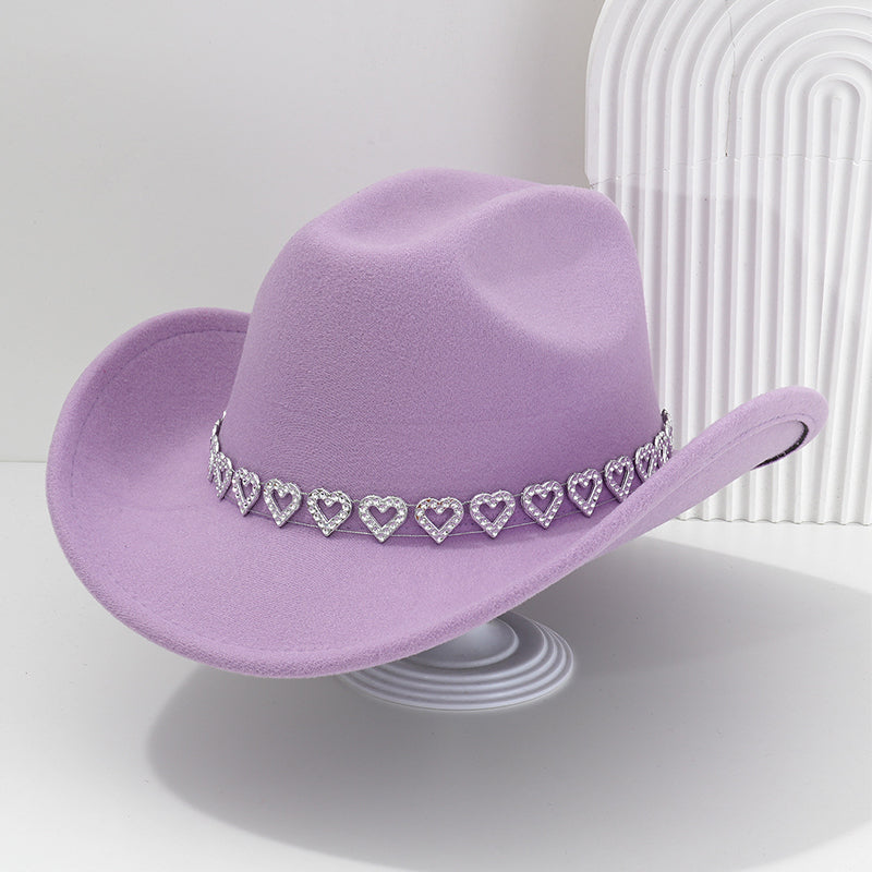 üëí Women's Rhinestone Heart Cowboy Hat Elegant French Jazz Fedora‚ù§Ô∏è