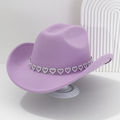 üëí Women's Rhinestone Heart Cowboy Hat Elegant French Jazz Fedora‚ù§Ô∏è