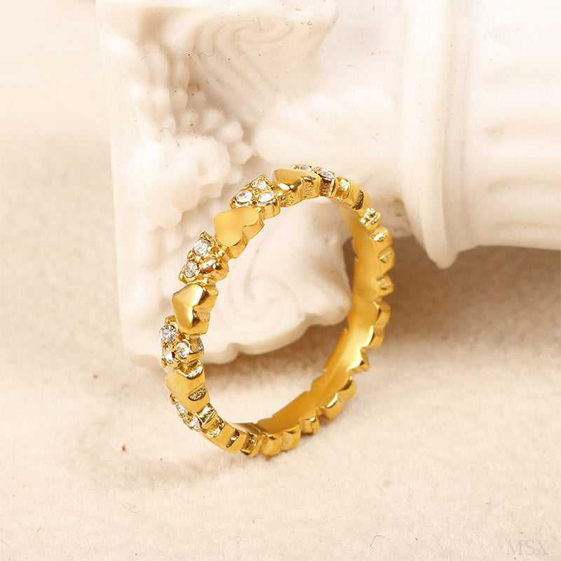 Women's Elegant Heart Eternity Ring ‚Äì Micro-Paved Zircons, Stainless Steel, Stackable ‚ú®