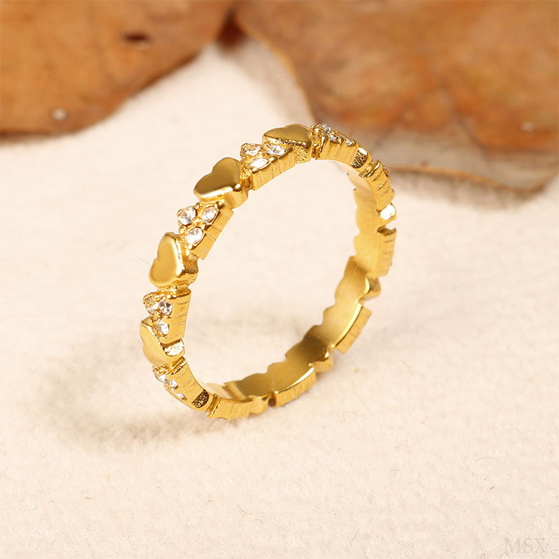 Women's Elegant Heart Eternity Ring ‚Äì Micro-Paved Zircons, Stainless Steel, Stackable ‚ú®