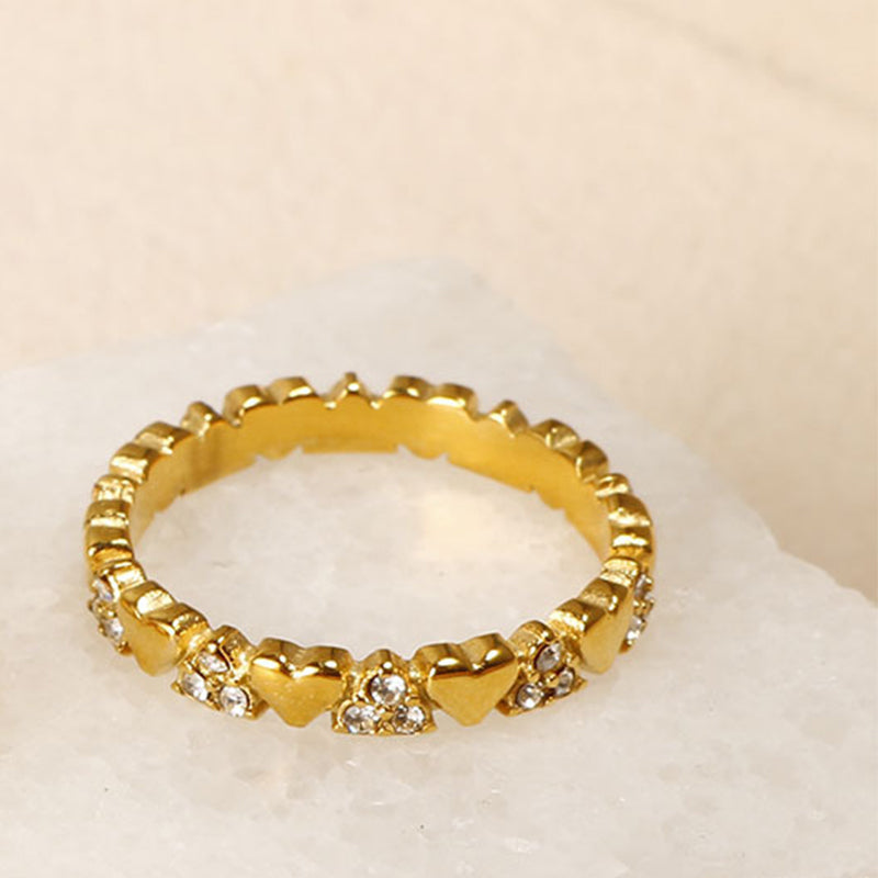 Women's Elegant Heart Eternity Ring ‚Äì Micro-Paved Zircons, Stainless Steel, Stackable ‚ú®