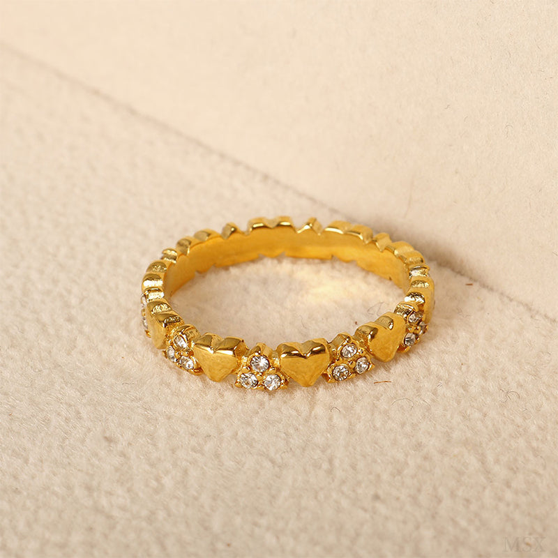 Women's Elegant Heart Eternity Ring ‚Äì Micro-Paved Zircons, Stainless Steel, Stackable ‚ú®