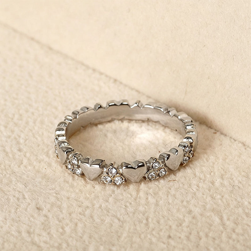 Women's Elegant Heart Eternity Ring ‚Äì Micro-Paved Zircons, Stainless Steel, Stackable ‚ú®