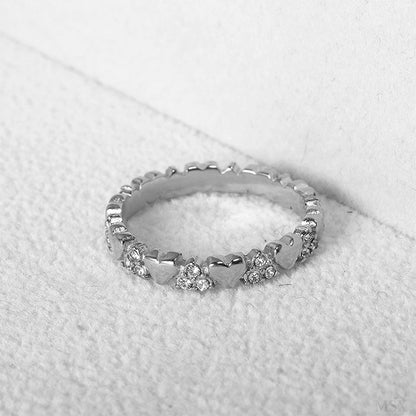 Women's Elegant Heart Eternity Ring ‚Äì Micro-Paved Zircons, Stainless Steel, Stackable ‚ú®